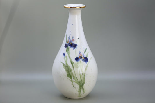 Handmade porcelain vase with Iris and gold