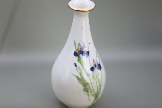 Handmade porcelain vase with Iris and gold