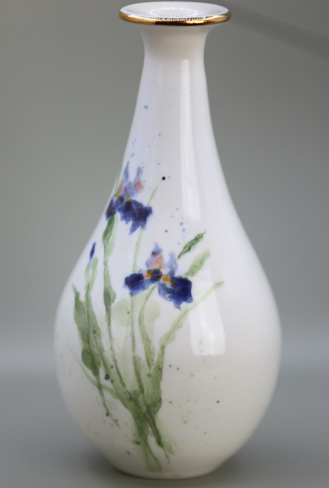 Handmade porcelain vase with Iris and gold