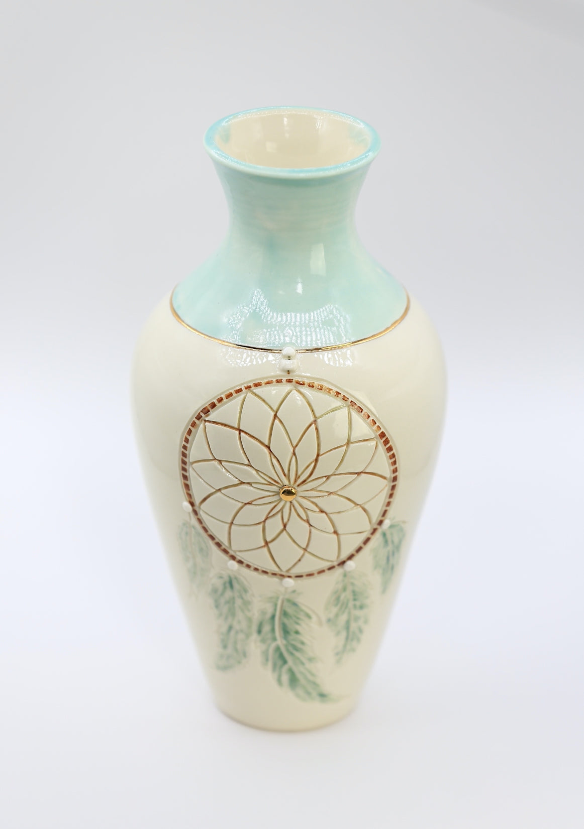 Dreamcatcher Porcelain Vase w/ 22 K Gold, handmade vase