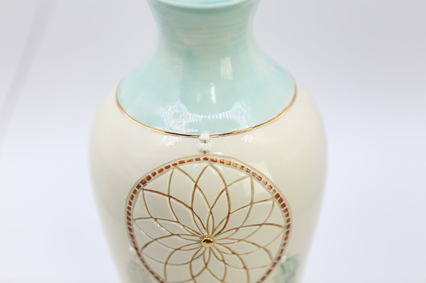 Dreamcatcher Porcelain Vase w/ 22 K Gold, handmade vase