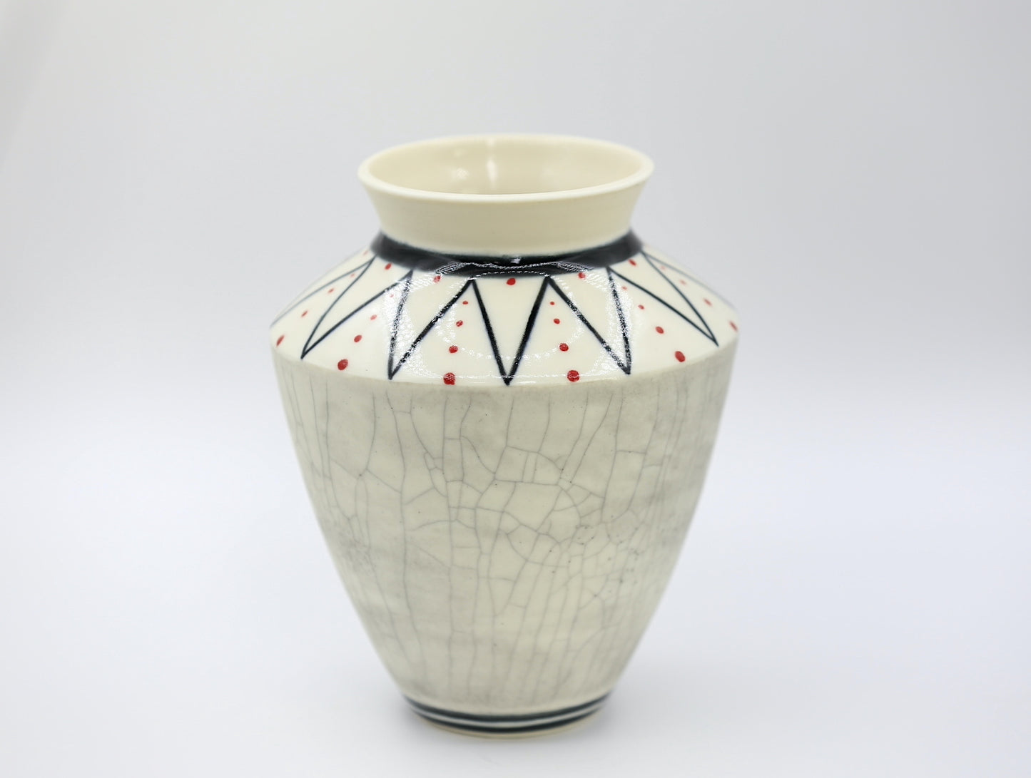 Porcelain vase with geometric lines, crackled vase, black and white vase