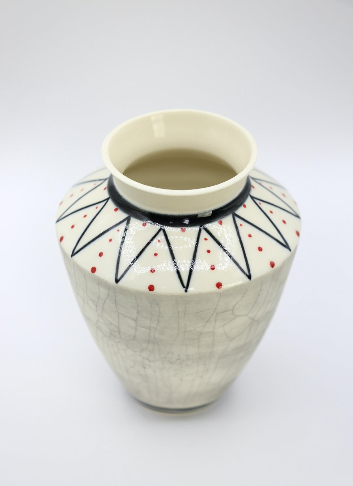 Porcelain vase with geometric lines, crackled vase, black and white vase