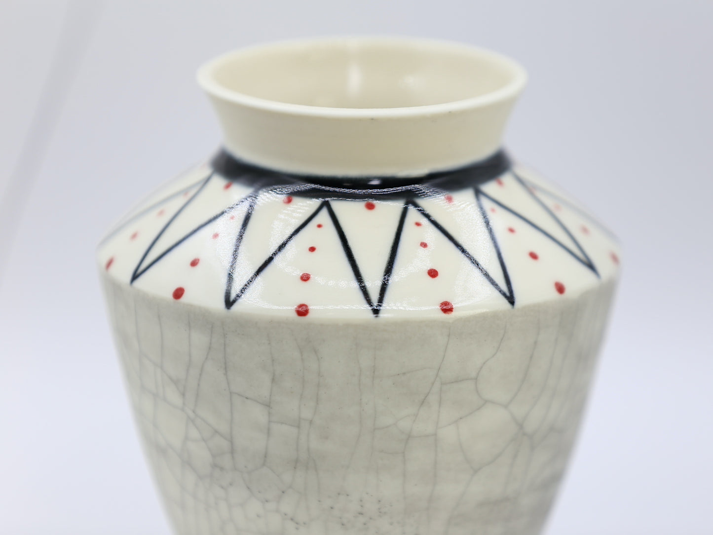 Porcelain vase with geometric lines, crackled vase, black and white vase