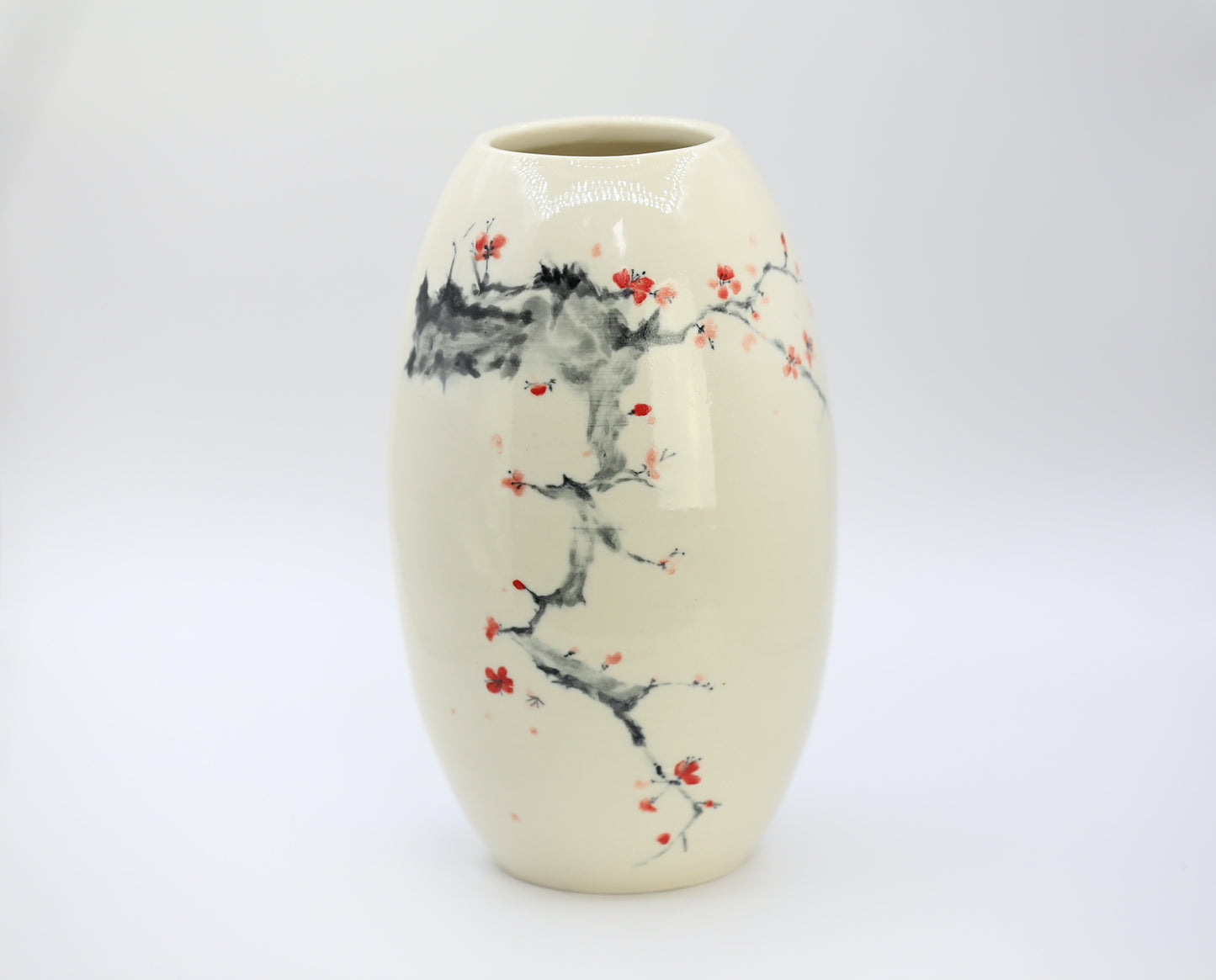 Porcelain vase with handpainted cherry blossom, handmade vase