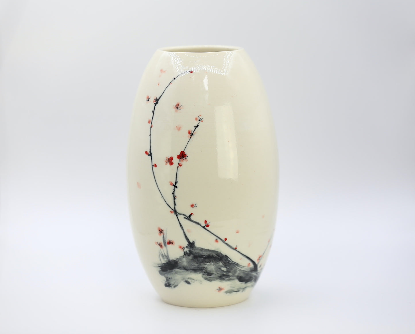 Porcelain vase with handpainted cherry blossom, handmade vase