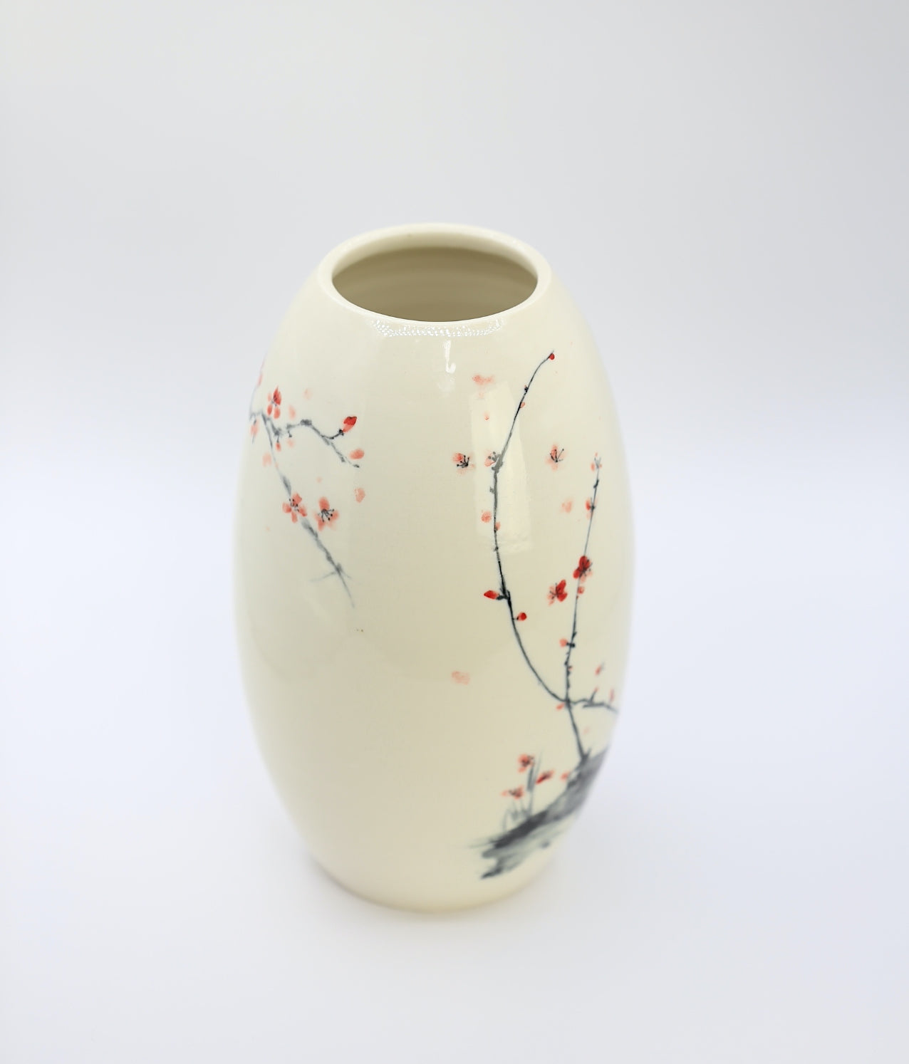 Porcelain vase with handpainted cherry blossom, handmade vase