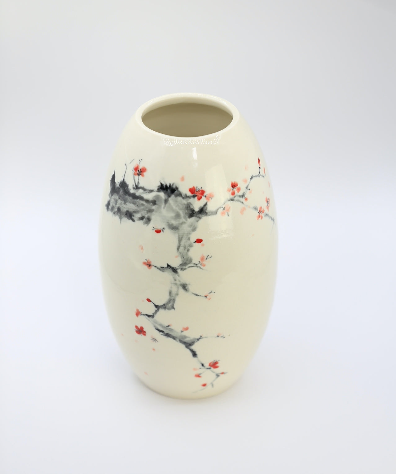 Porcelain vase with handpainted cherry blossom, handmade vase