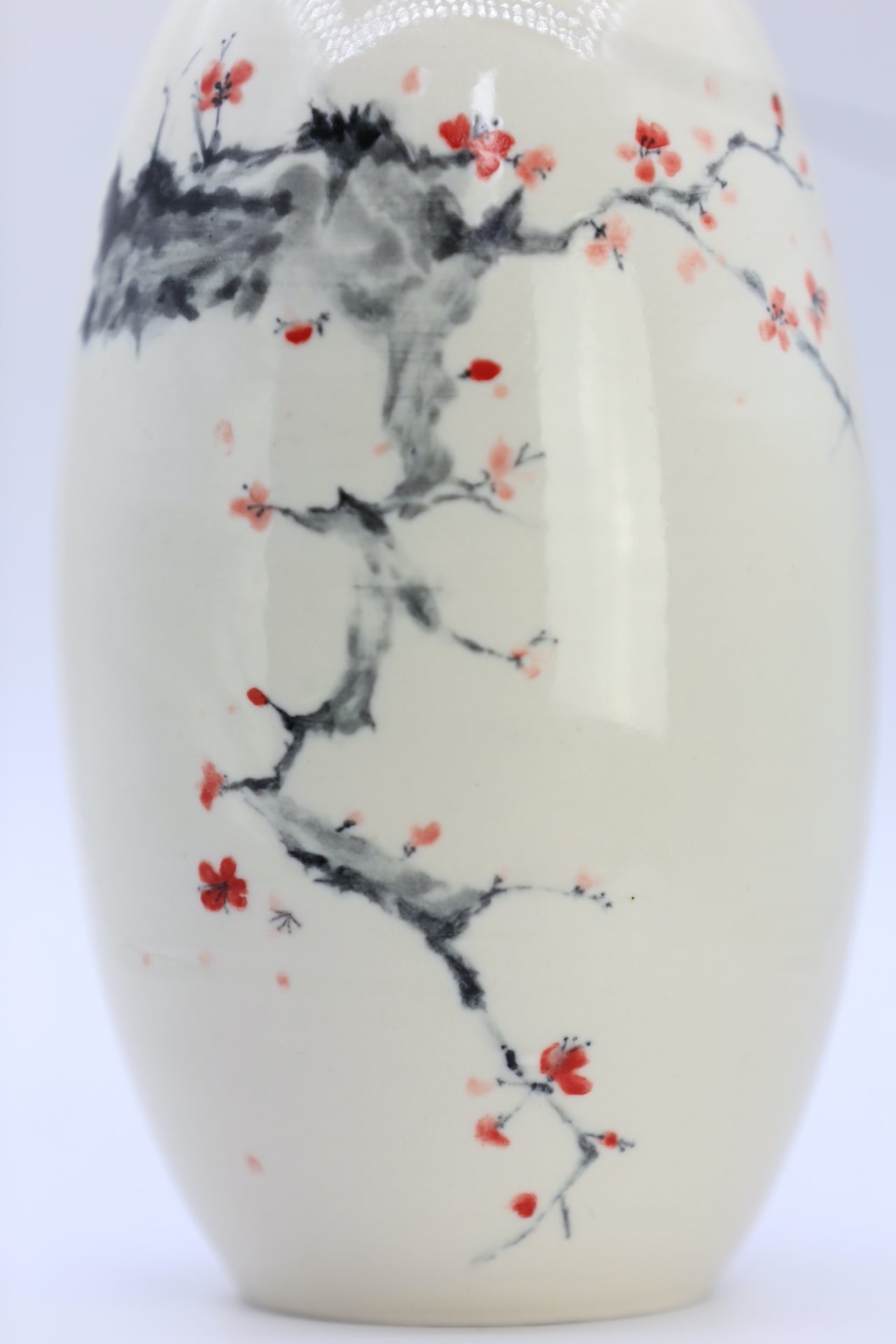 Porcelain vase with handpainted cherry blossom, handmade vase