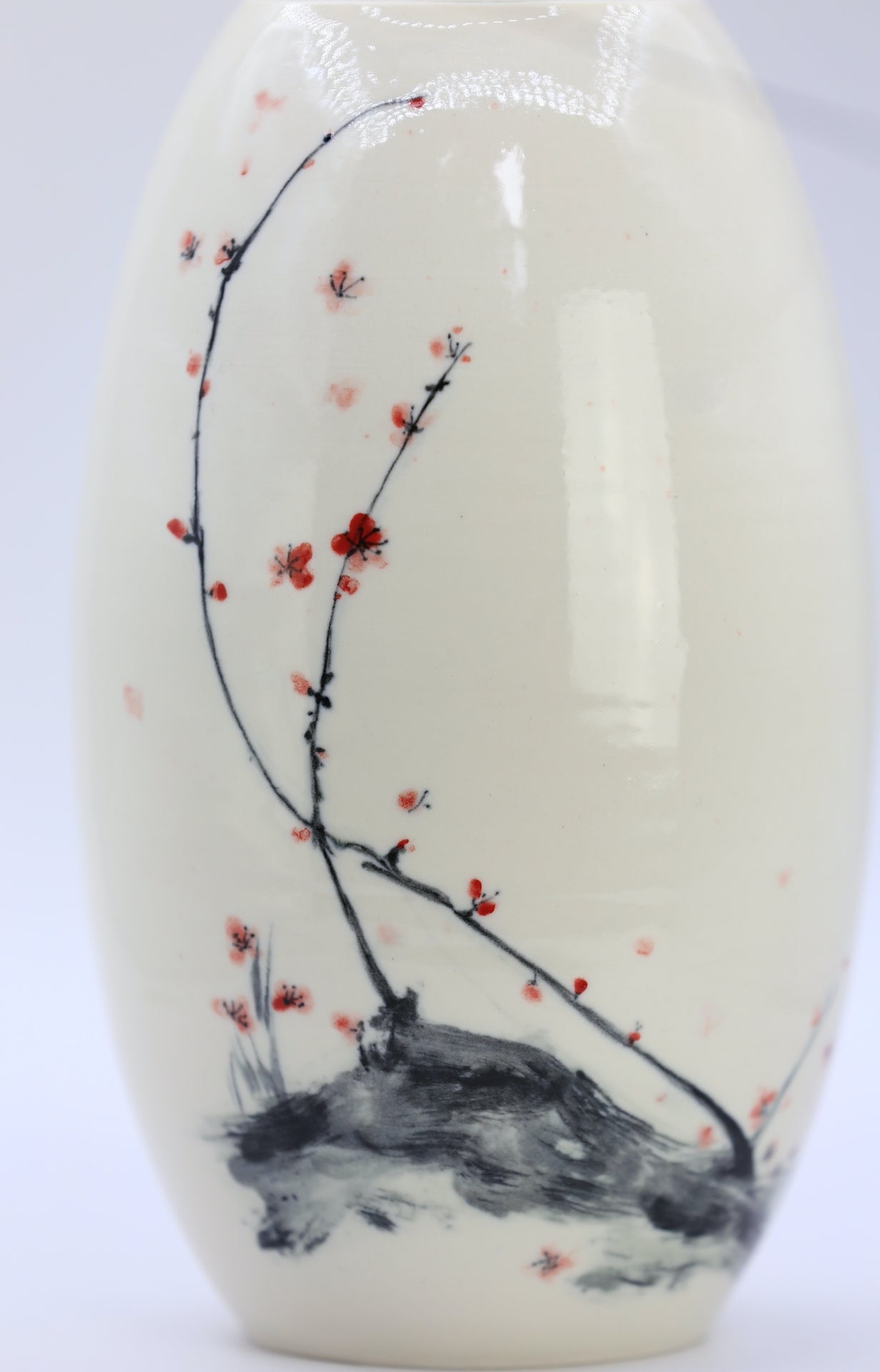 Porcelain vase with handpainted cherry blossom, handmade vase