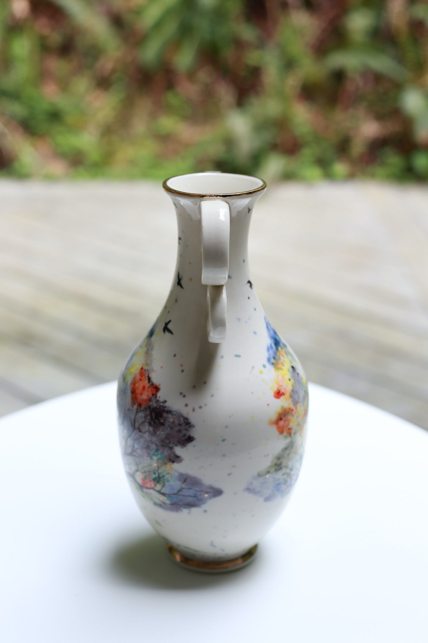 Tall porcelain vase with tree of life and 22 k gold, handmade vase, handpainted vase, vase with handles