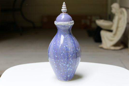 Tall porcelain jar with blue white crystal and 22 k gold, handmade jar, multipurpose jar, tall vase