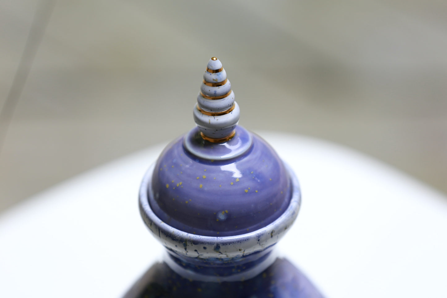 Tall porcelain jar with blue white crystal and 22 k gold, handmade jar, multipurpose jar, tall vase