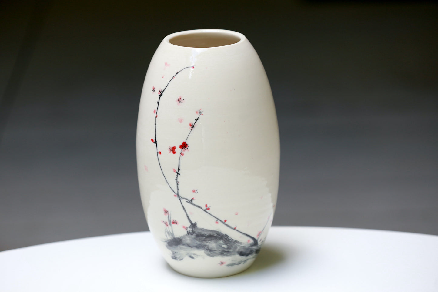 Porcelain vase with handpainted cherry blossom, handmade vase