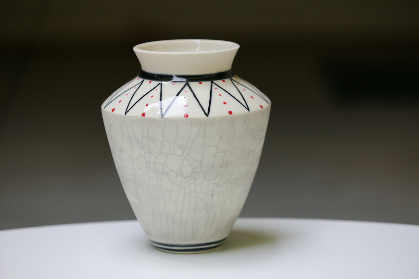 Porcelain vase with geometric lines, crackled vase, black and white vase