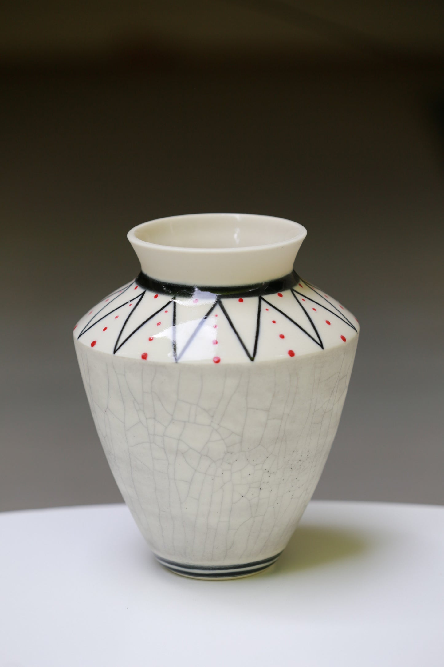 Porcelain vase with geometric lines, crackled vase, black and white vase