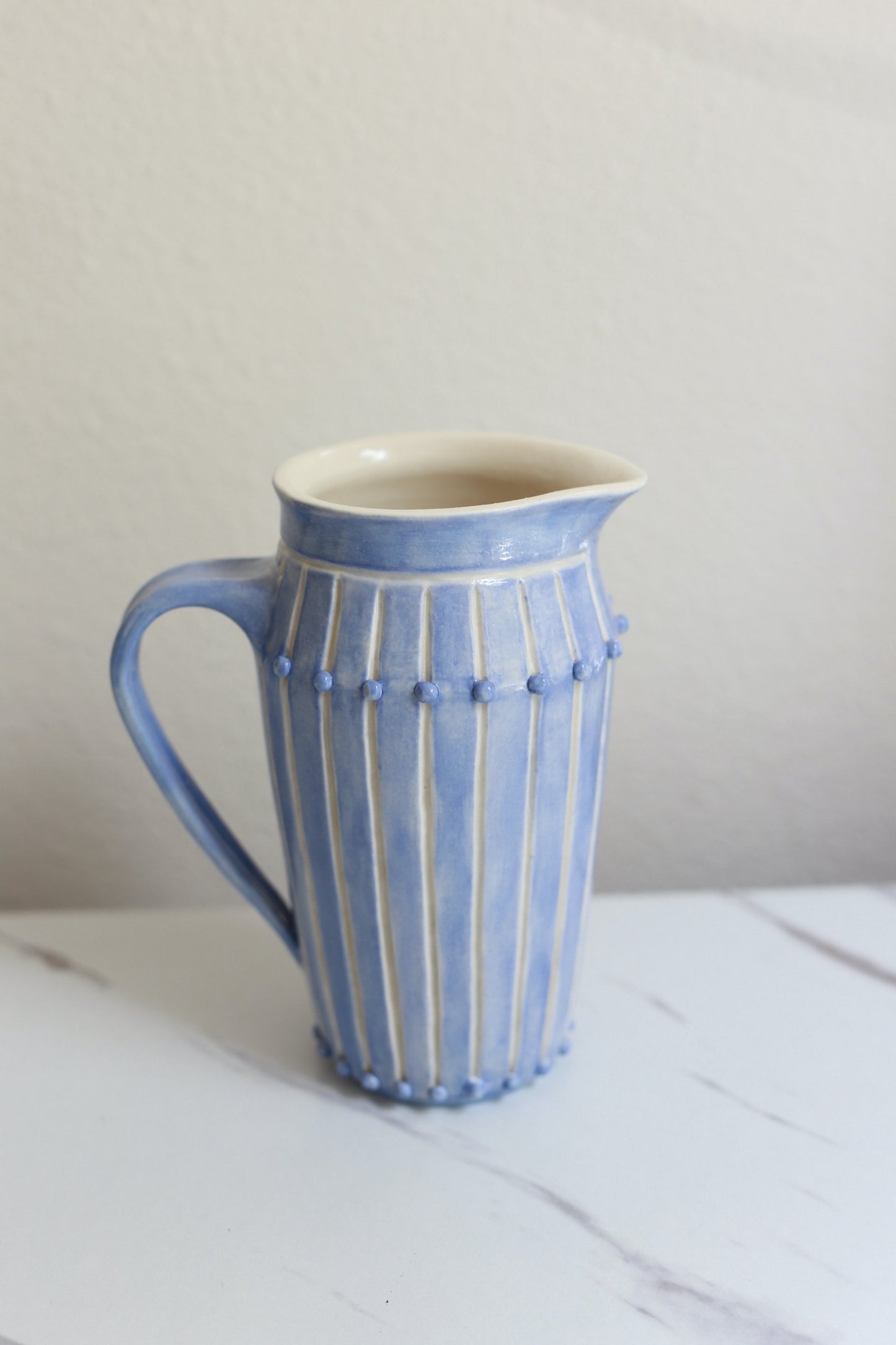 Porcelain pitcher with dots in sky blue, handmade pitcher, coffee picture