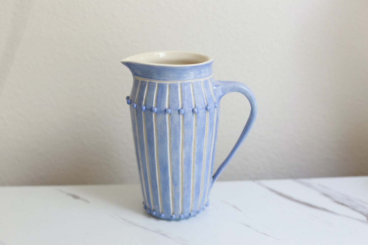 Porcelain pitcher with dots in sky blue, handmade pitcher, coffee picture