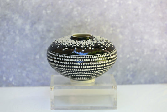 Perspective Vase - Round Porcelain Vase with carvings and texture in Black and White