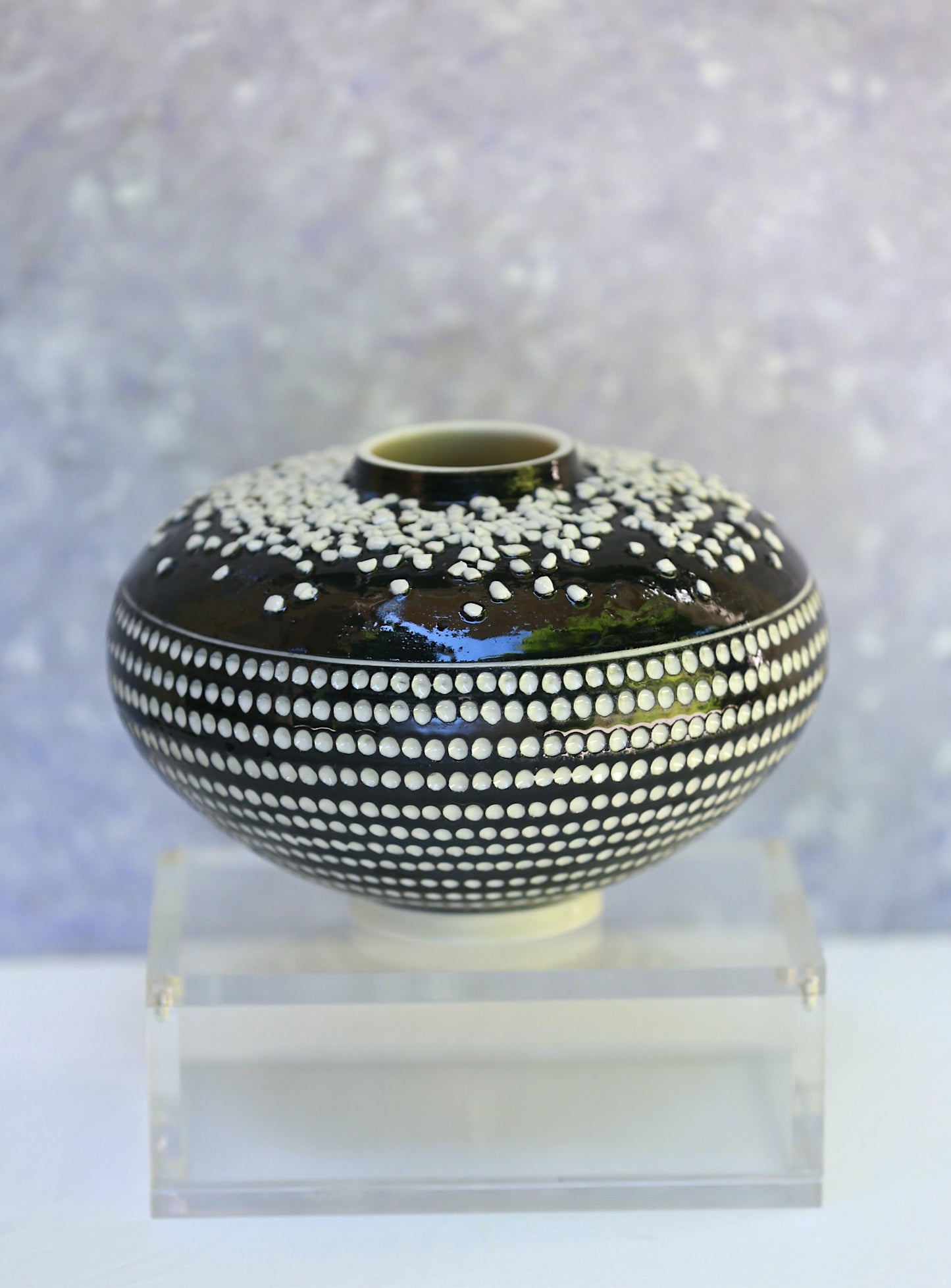 Perspective Vase - Round Porcelain Vase with carvings and texture in Black and White