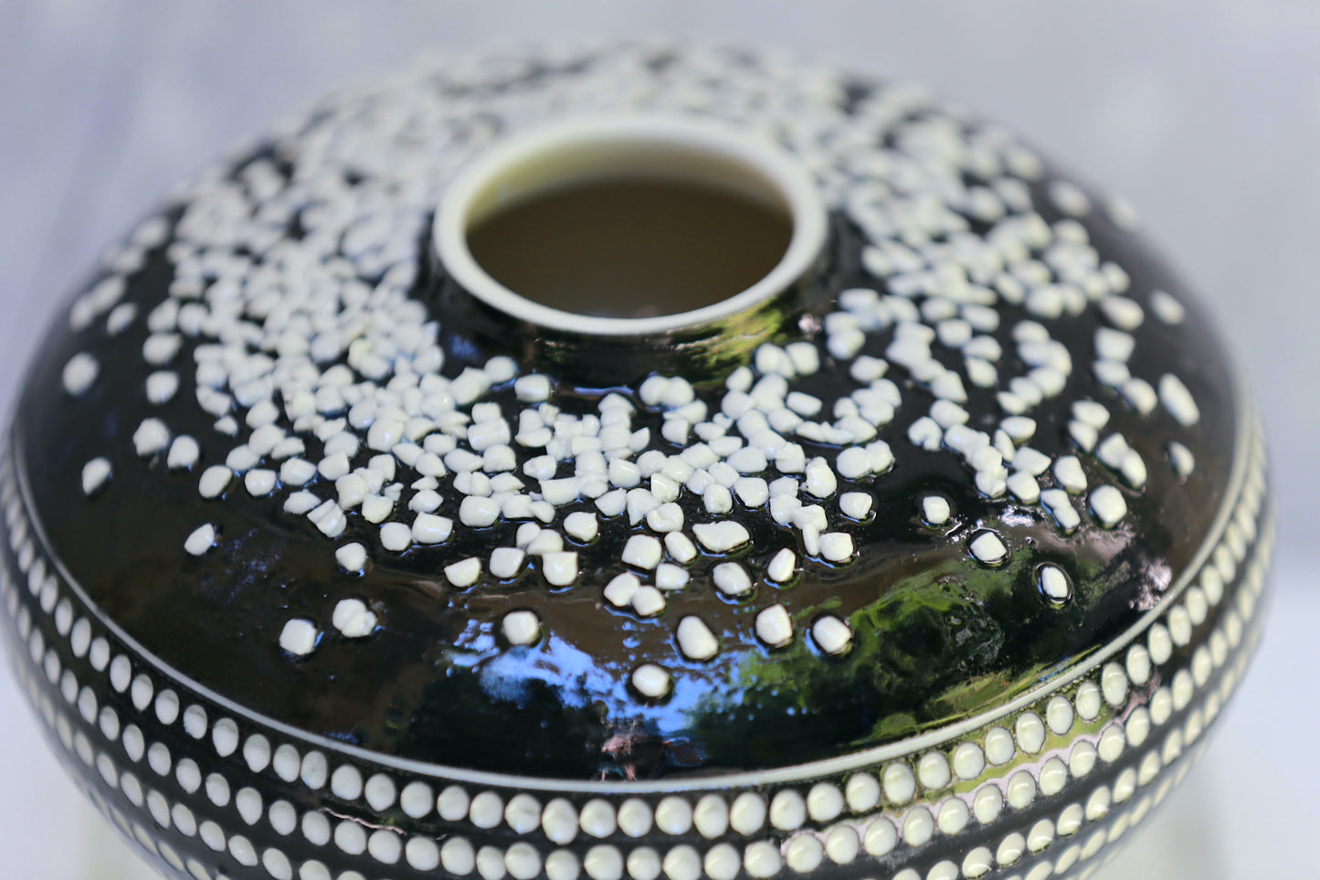 Perspective Vase - Round Porcelain Vase with carvings and texture in Black and White