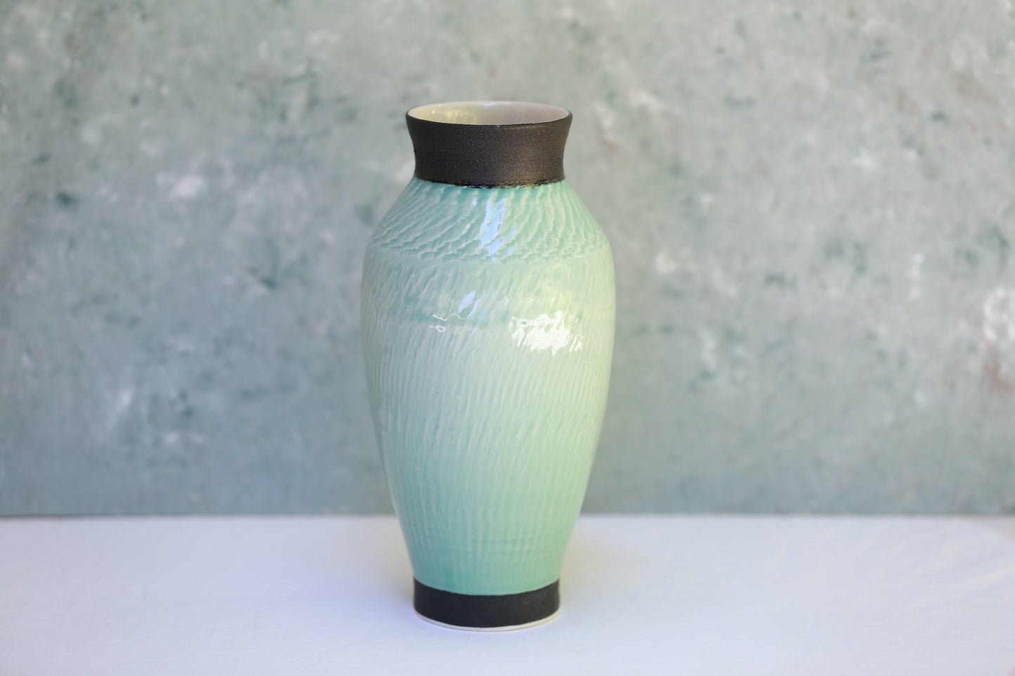 Textured Tall Porcelain Vase in Turquoise and Black