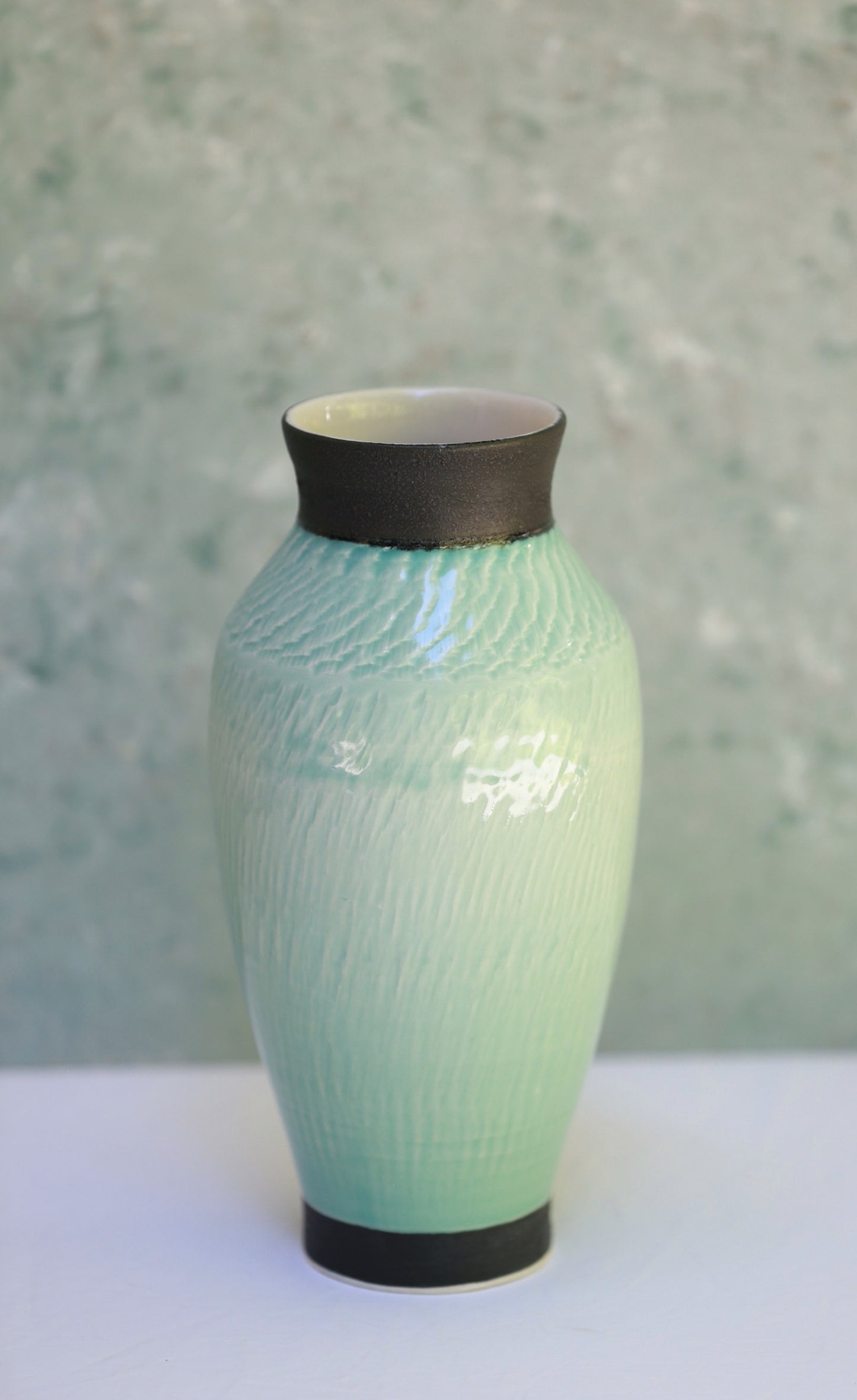 Textured Tall Porcelain Vase in Turquoise and Black