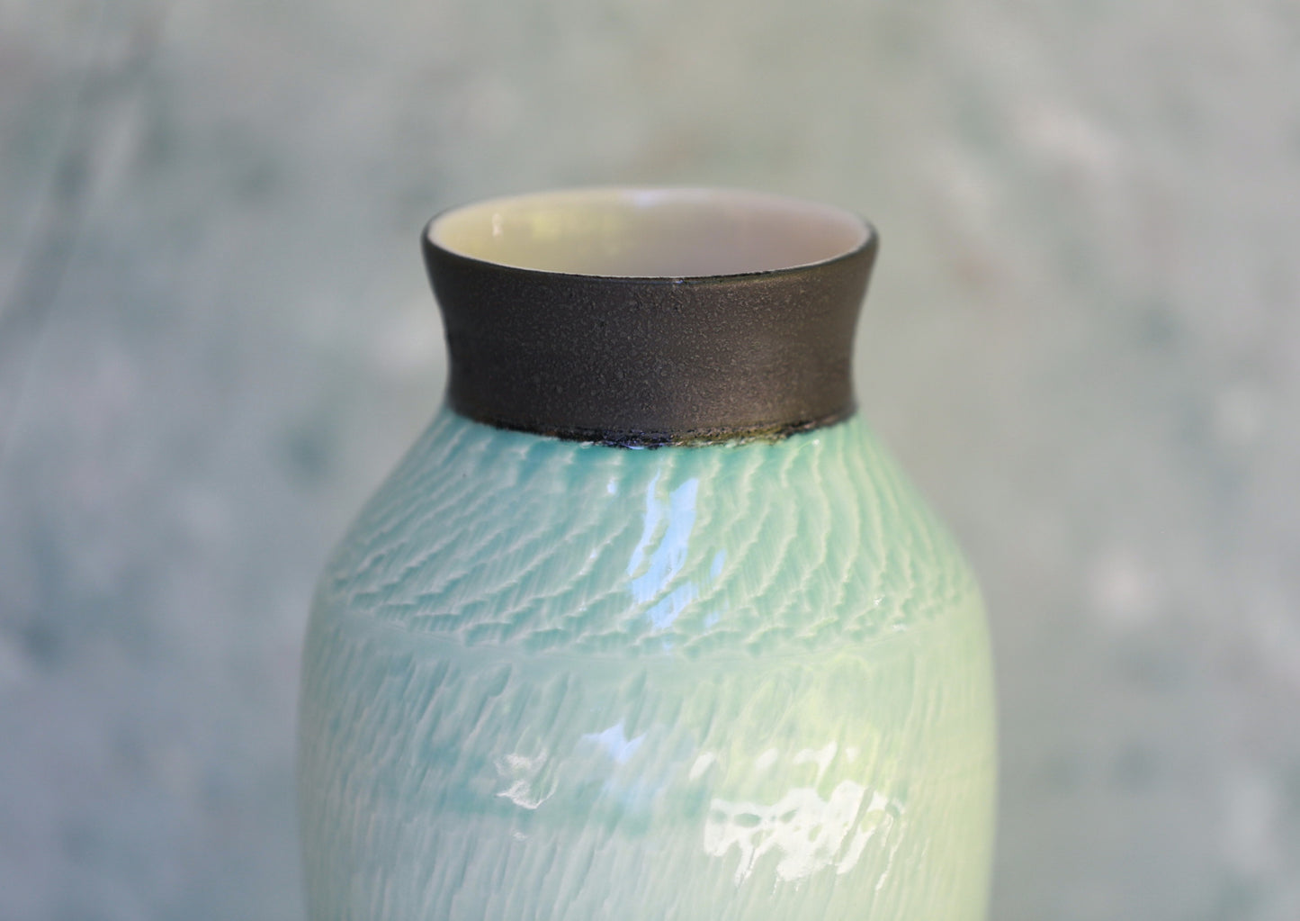 Textured Tall Porcelain Vase in Turquoise and Black