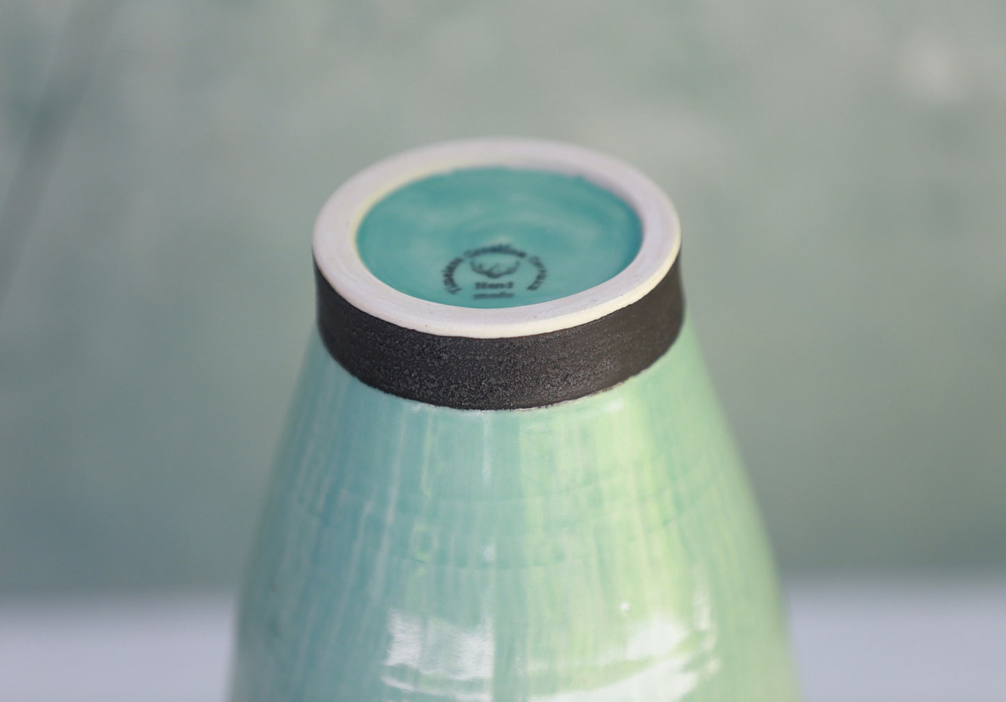 Textured Tall Porcelain Vase in Turquoise and Black