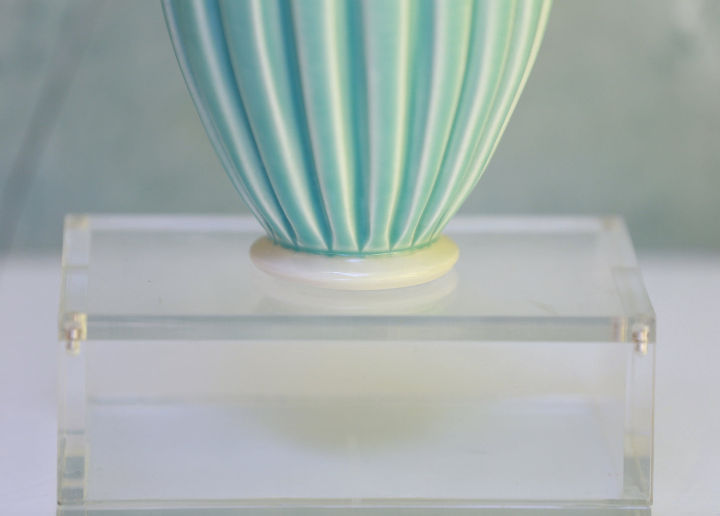 Porcelain Vase with Deep Carvings and Dots in Turquoise and White