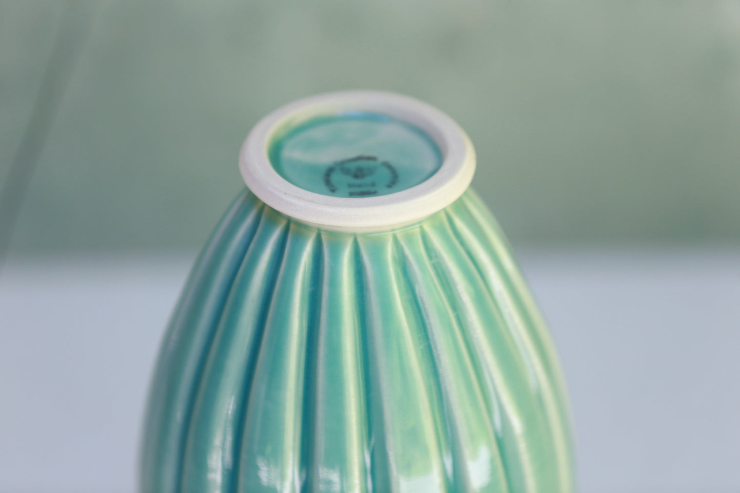 Porcelain Vase with Deep Carvings and Dots in Turquoise and White