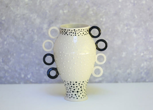 Black and White Porcelain Vase with Asymmetrical Handles