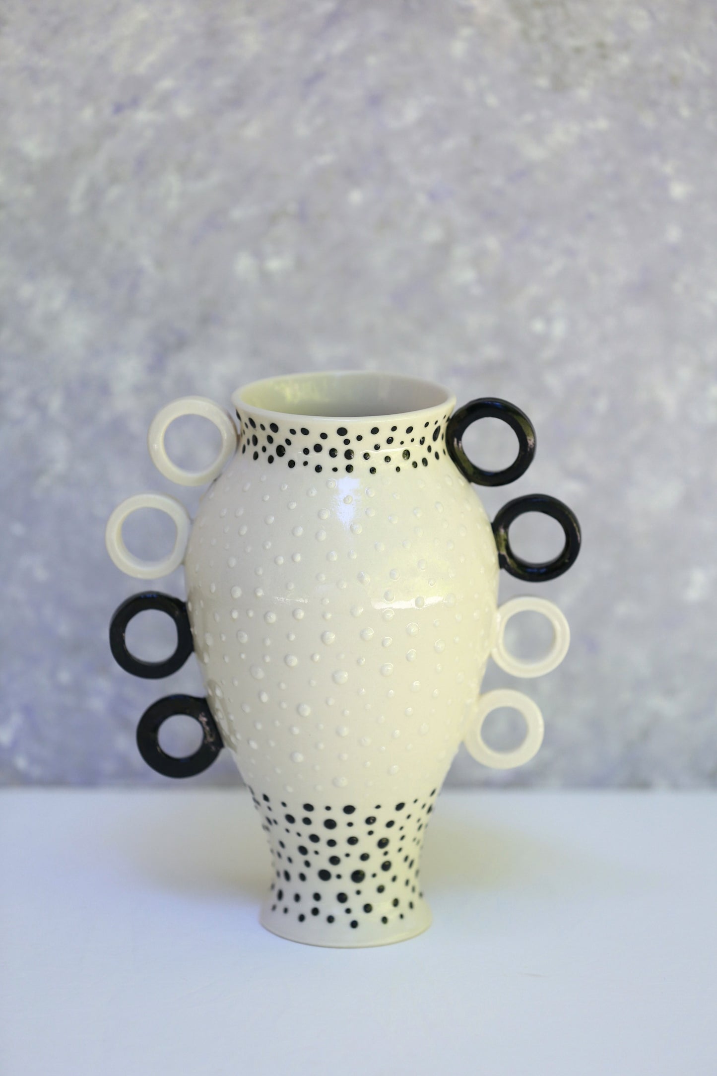 Black and White Porcelain Vase with Asymmetrical Handles