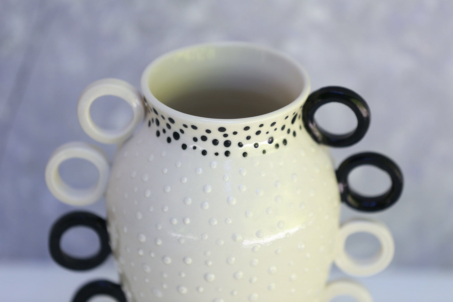 Black and White Porcelain Vase with Asymmetrical Handles