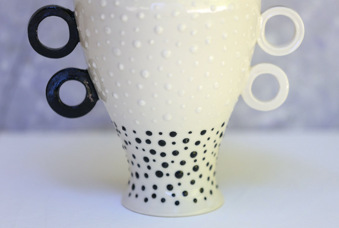 Black and White Porcelain Vase with Asymmetrical Handles