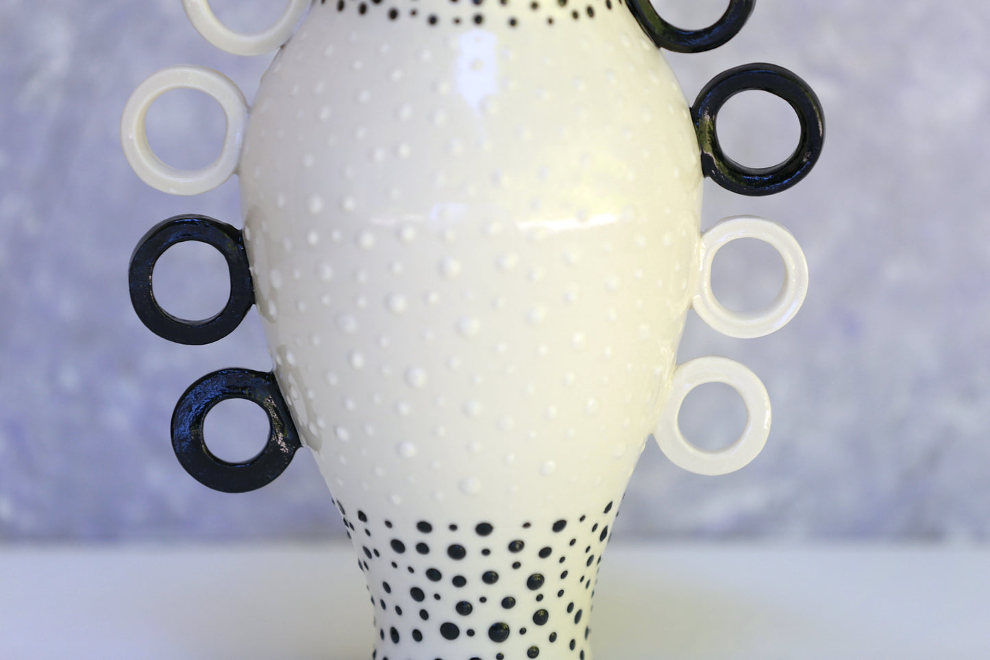 Black and White Porcelain Vase with Asymmetrical Handles