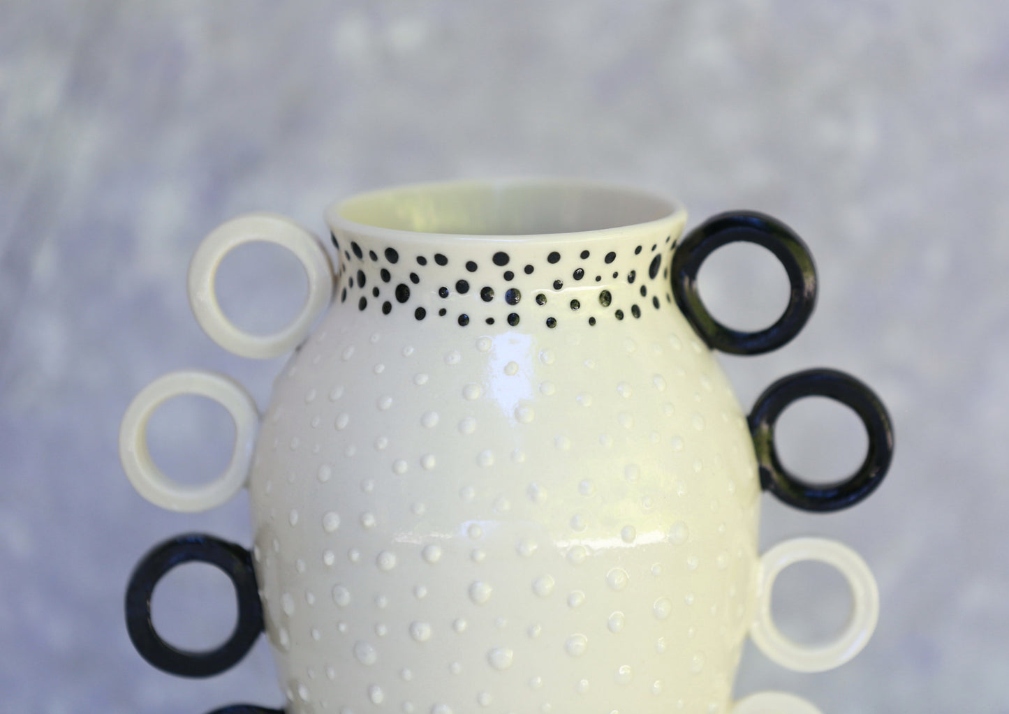 Black and White Porcelain Vase with Asymmetrical Handles