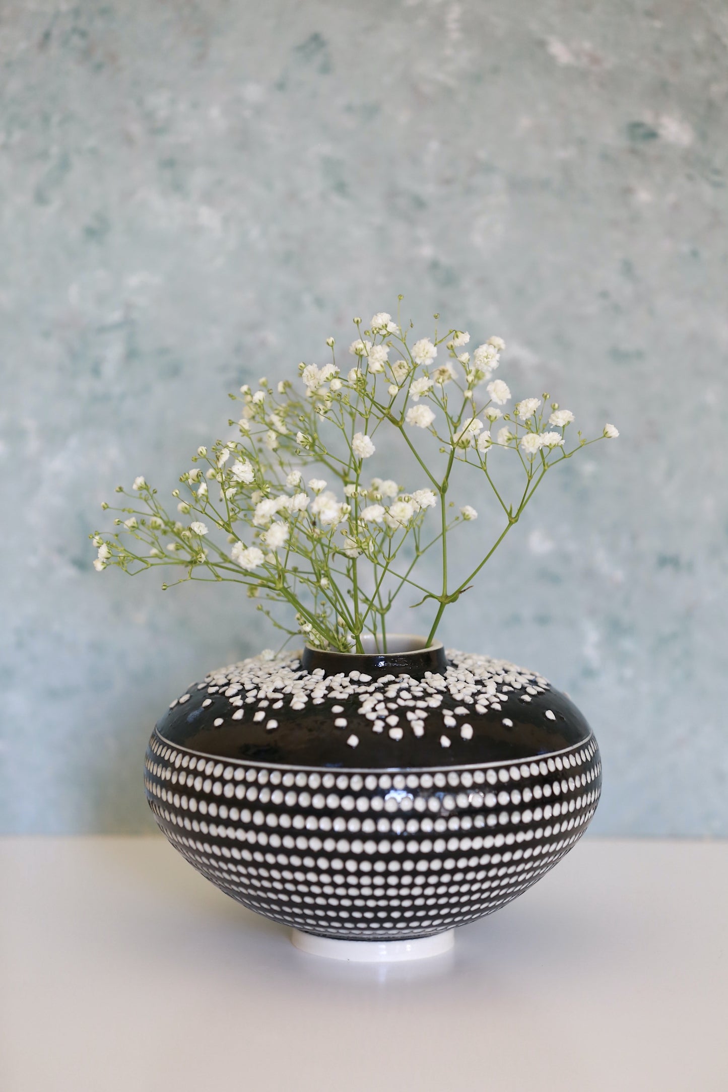 Perspective Vase - Round Porcelain Vase with carvings and texture in Black and White