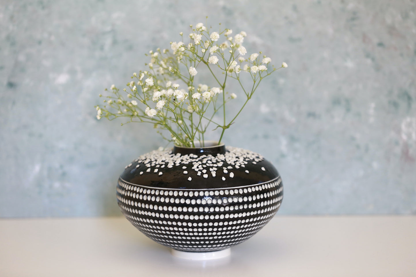 Perspective Vase - Round Porcelain Vase with carvings and texture in Black and White