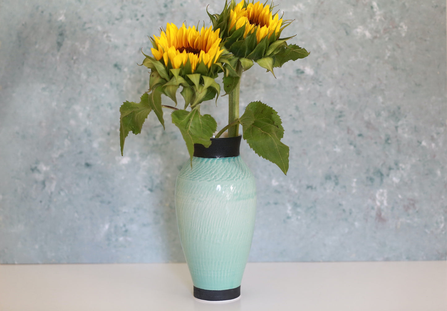 Textured Tall Porcelain Vase in Turquoise and Black