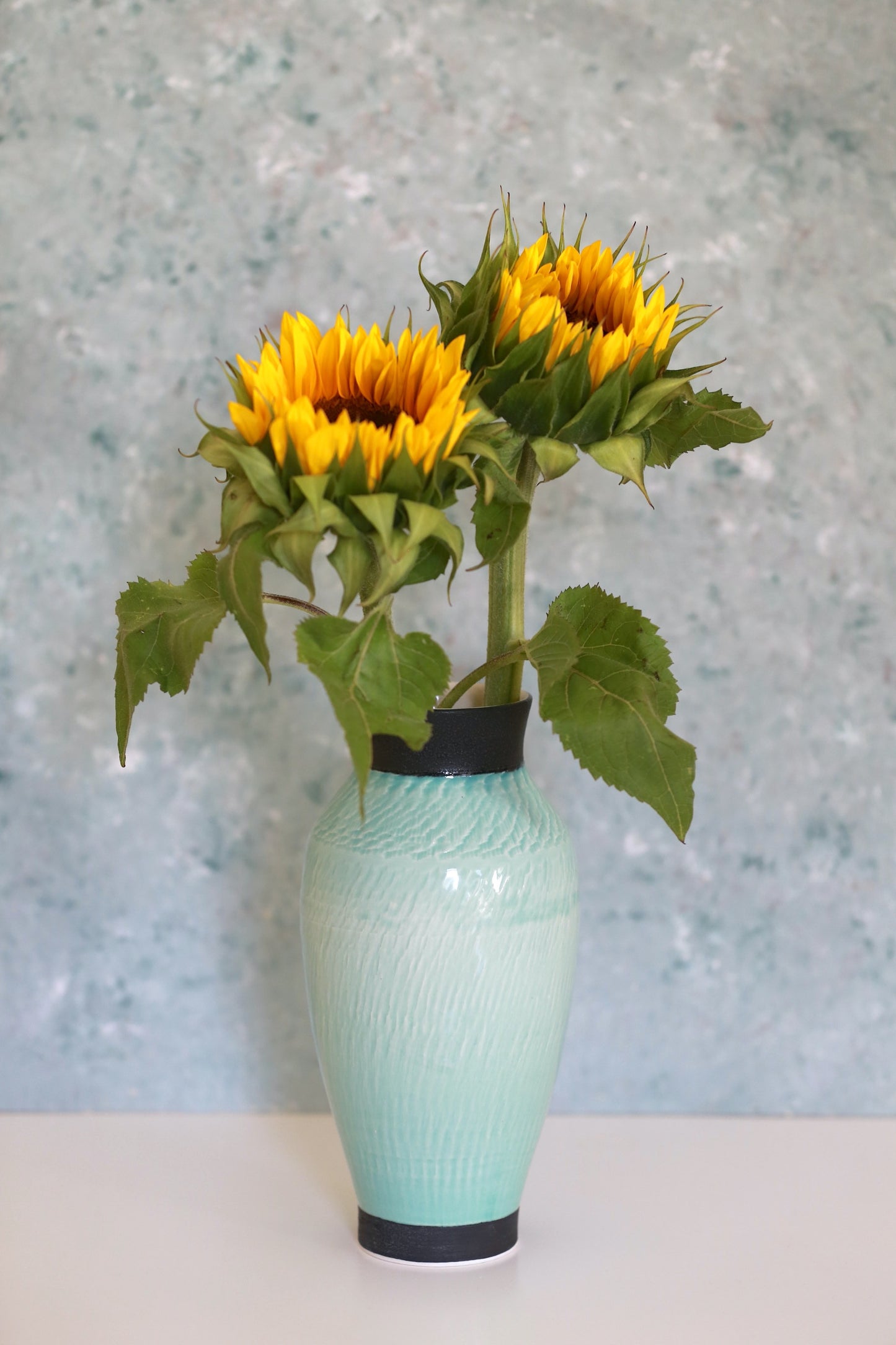 Textured Tall Porcelain Vase in Turquoise and Black