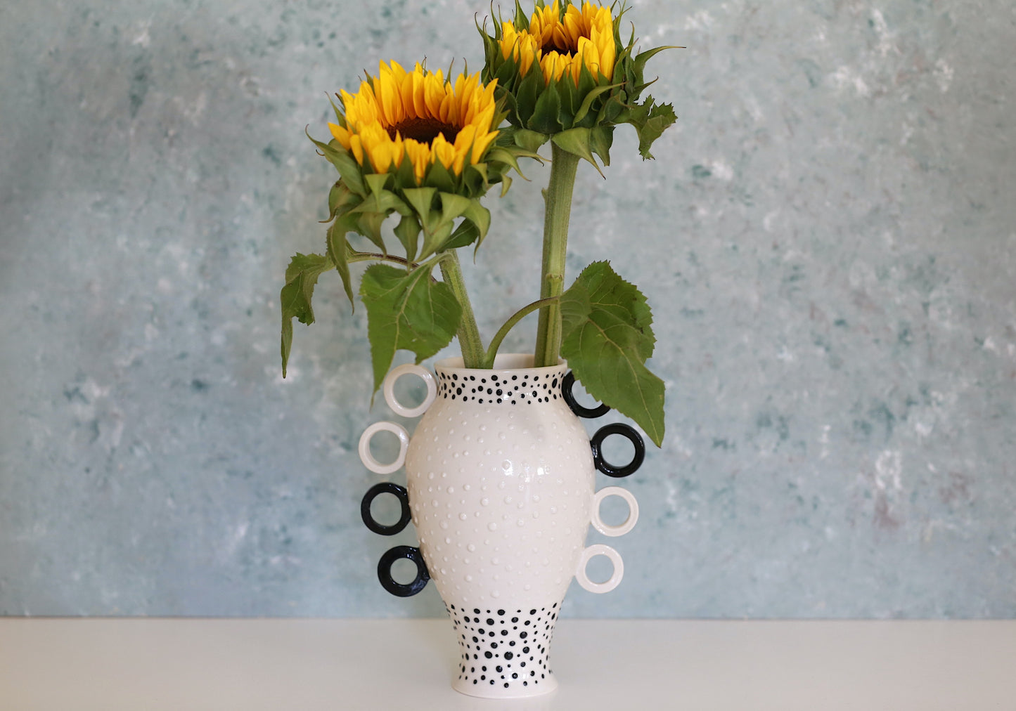 Black and White Porcelain Vase with Asymmetrical Handles