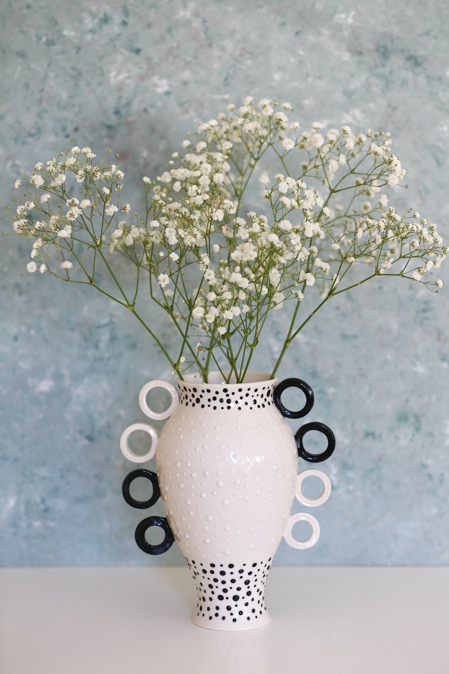 Black and White Porcelain Vase with Asymmetrical Handles