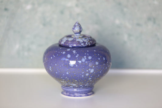 Large Porcelain Jar / Urn in Purple Blue with White Yellow Crystals