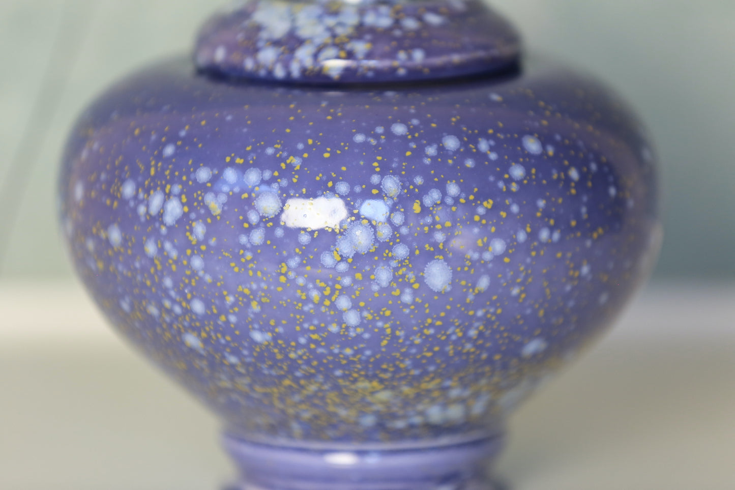 Large Porcelain Jar / Urn in Purple Blue with White Yellow Crystals