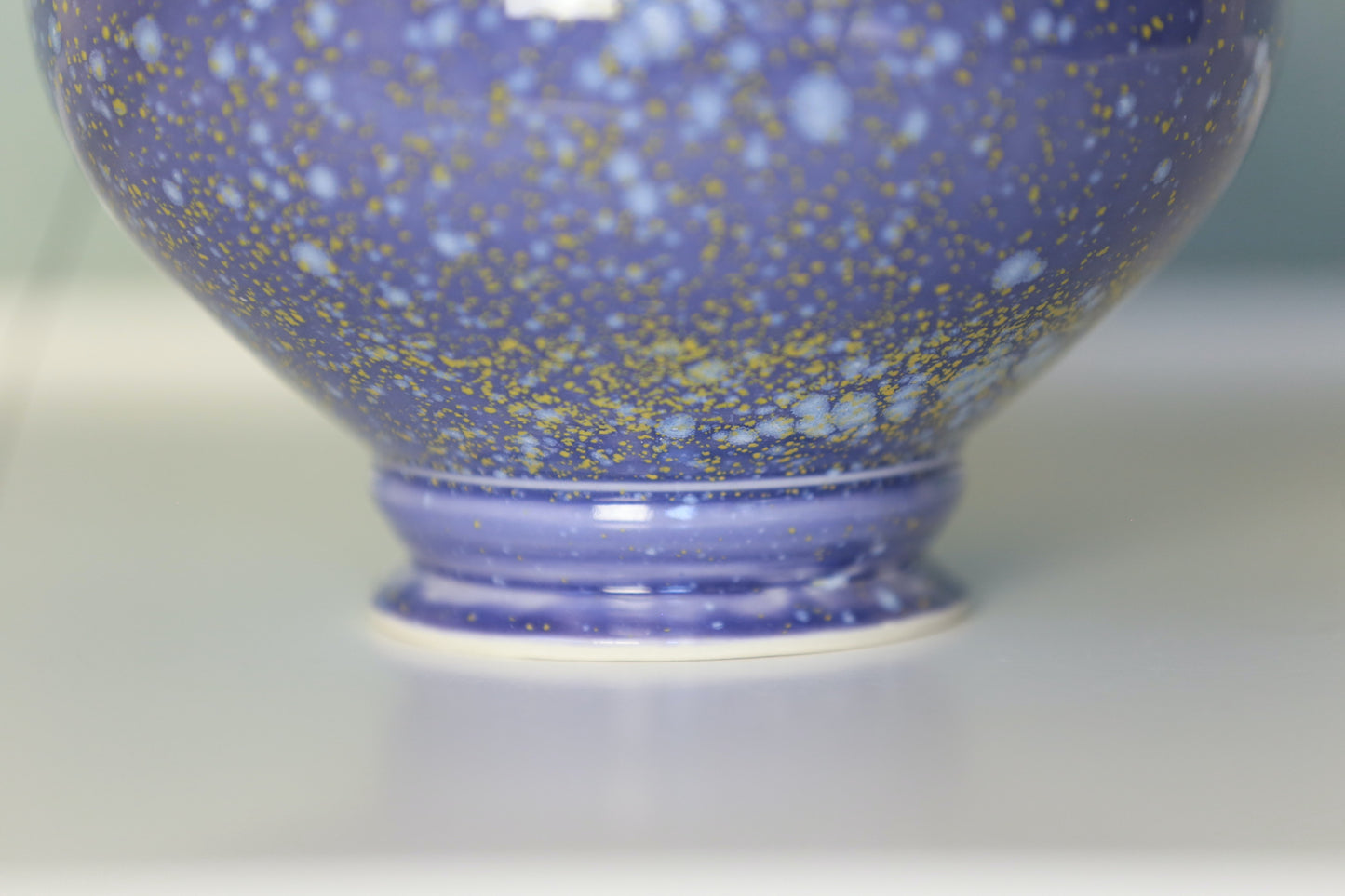 Large Porcelain Jar / Urn in Purple Blue with White Yellow Crystals