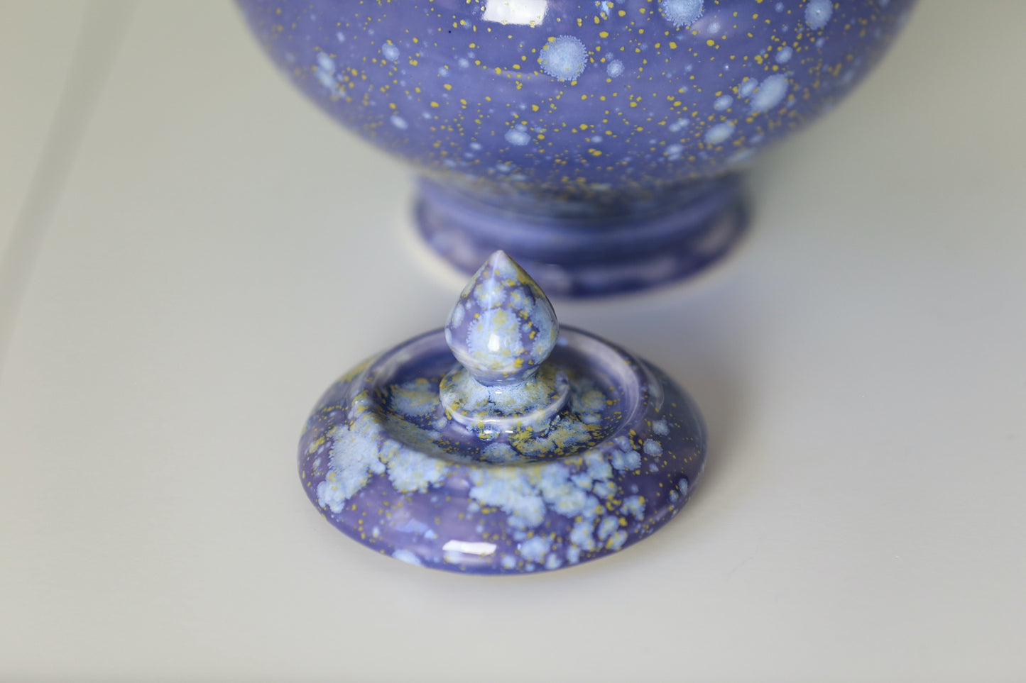 Large Porcelain Jar / Urn in Purple Blue with White Yellow Crystals