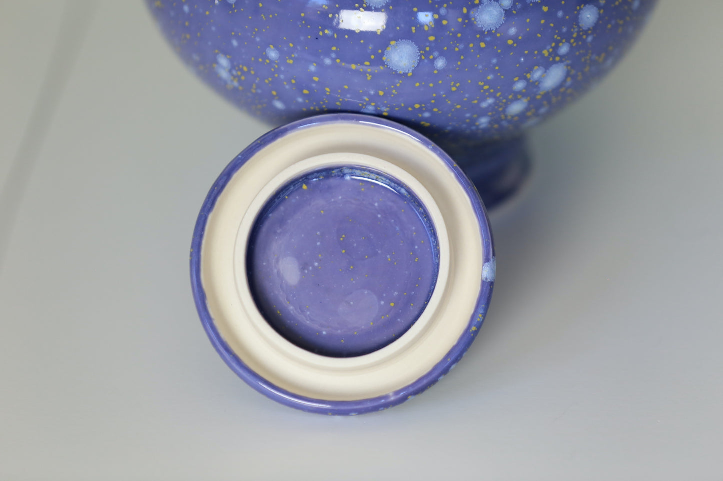 Large Porcelain Jar / Urn in Purple Blue with White Yellow Crystals