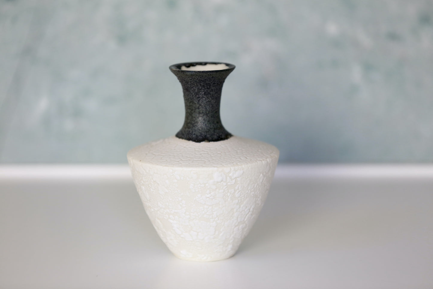 Porcelain Bud vase with Volcano Texture in Black and White