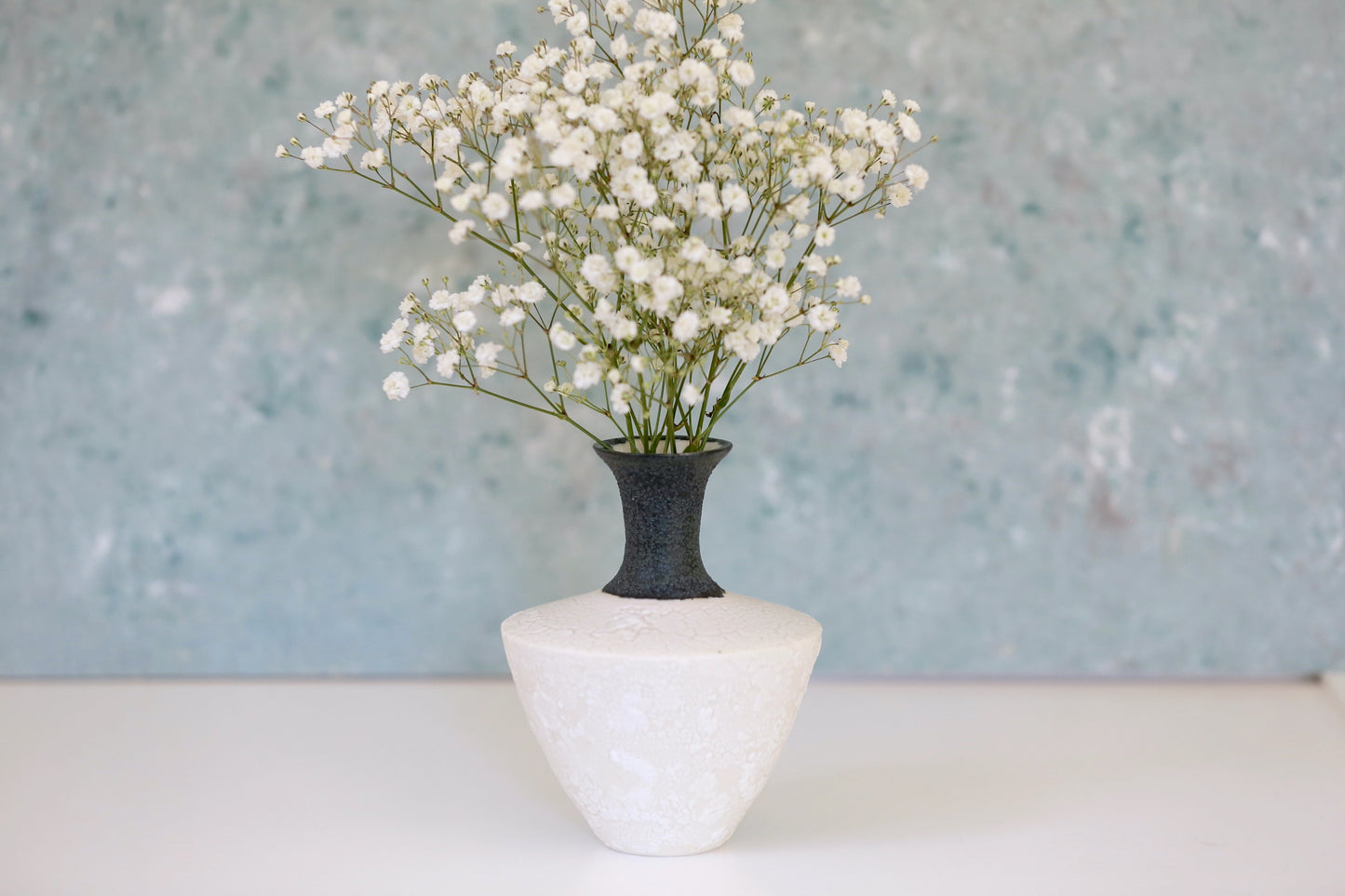 Porcelain Bud vase with Volcano Texture in Black and White